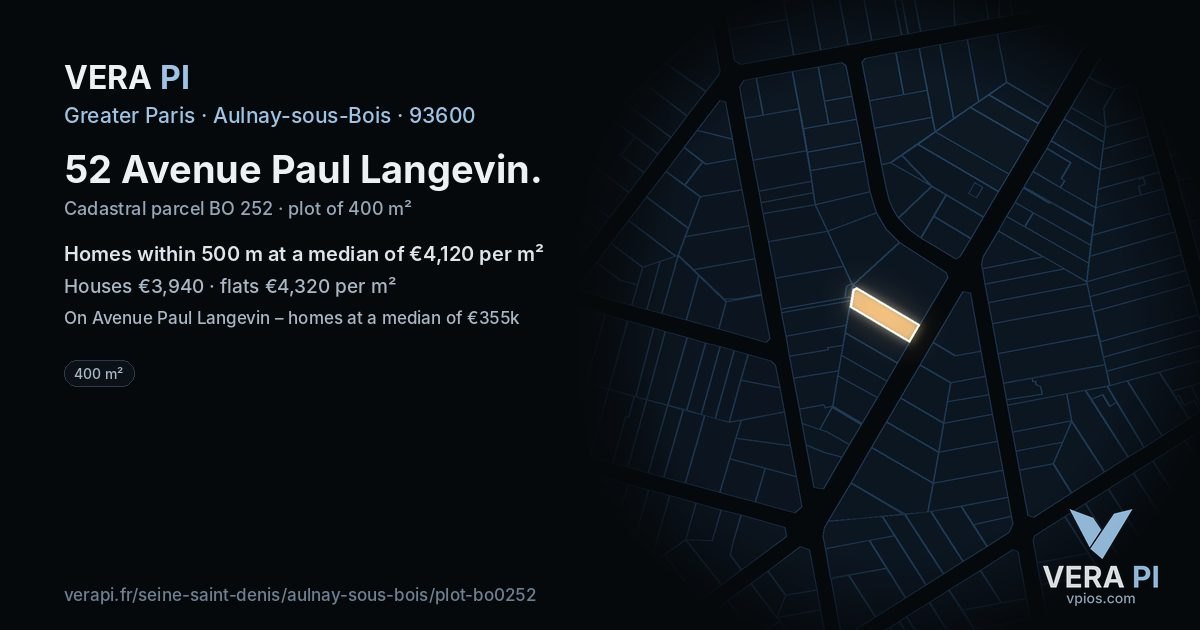 52 Avenue Paul Langevin, Aulnay-sous-Bois at night – the plot lit, the parcels around coloured by the prices near them