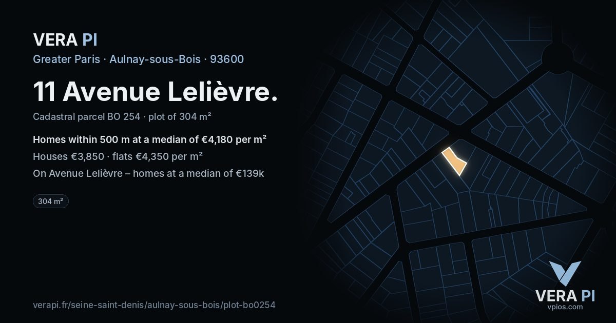 11 Avenue Lelièvre, Aulnay-sous-Bois at night – the plot lit, the parcels around coloured by the prices near them