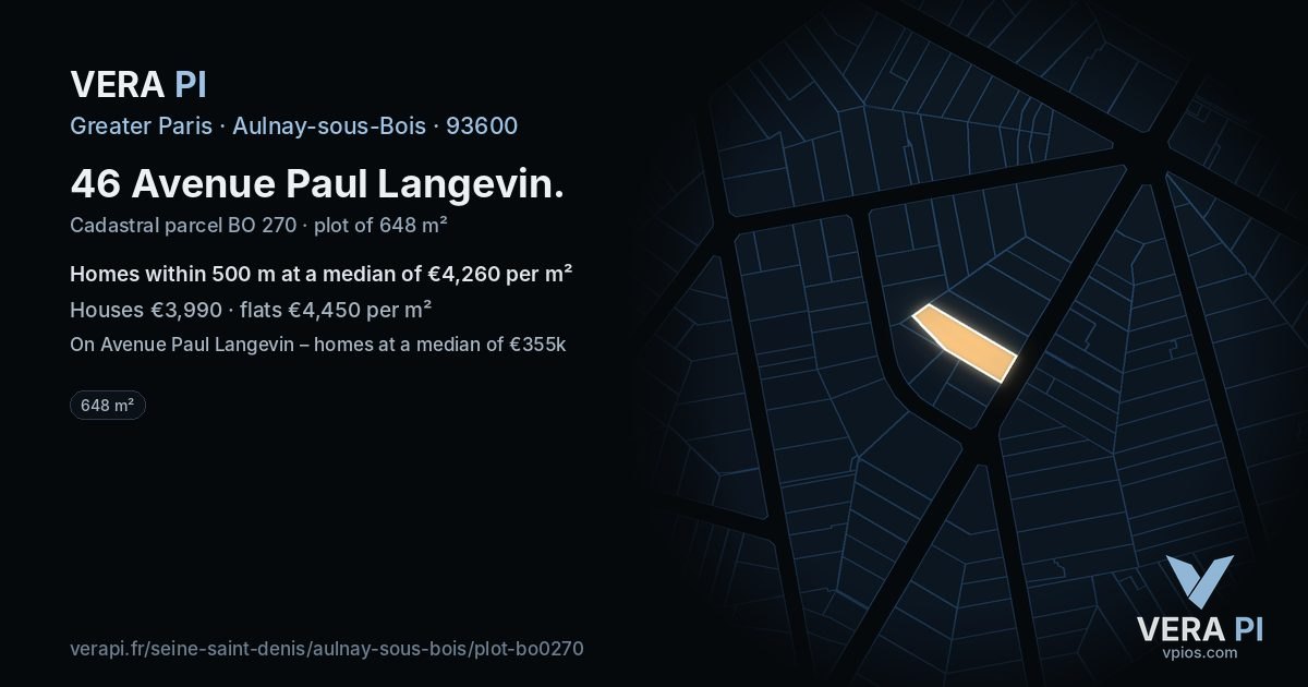 46 Avenue Paul Langevin, Aulnay-sous-Bois at night – the plot lit, the parcels around coloured by the prices near them