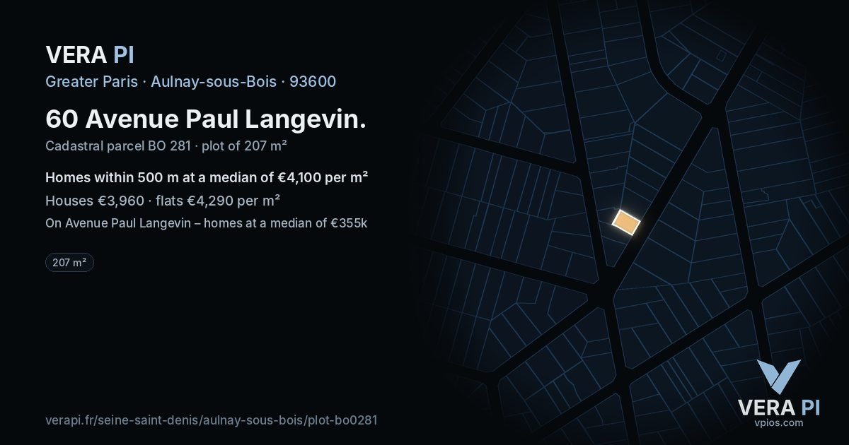 60 Avenue Paul Langevin, Aulnay-sous-Bois at night – the plot lit, the parcels around coloured by the prices near them