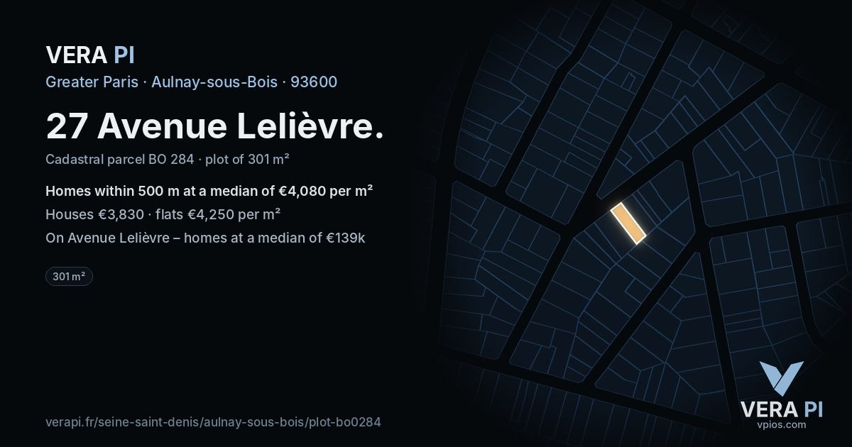 27 Avenue Lelièvre, Aulnay-sous-Bois at night – the plot lit, the parcels around coloured by the prices near them