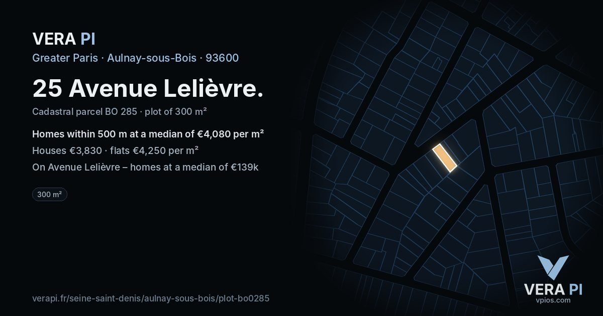 25 Avenue Lelièvre, Aulnay-sous-Bois at night – the plot lit, the parcels around coloured by the prices near them