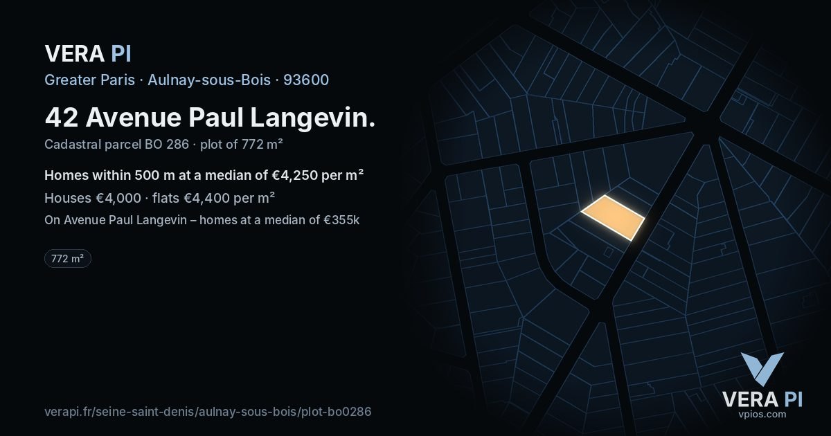 42 Avenue Paul Langevin, Aulnay-sous-Bois at night – the plot lit, the parcels around coloured by the prices near them
