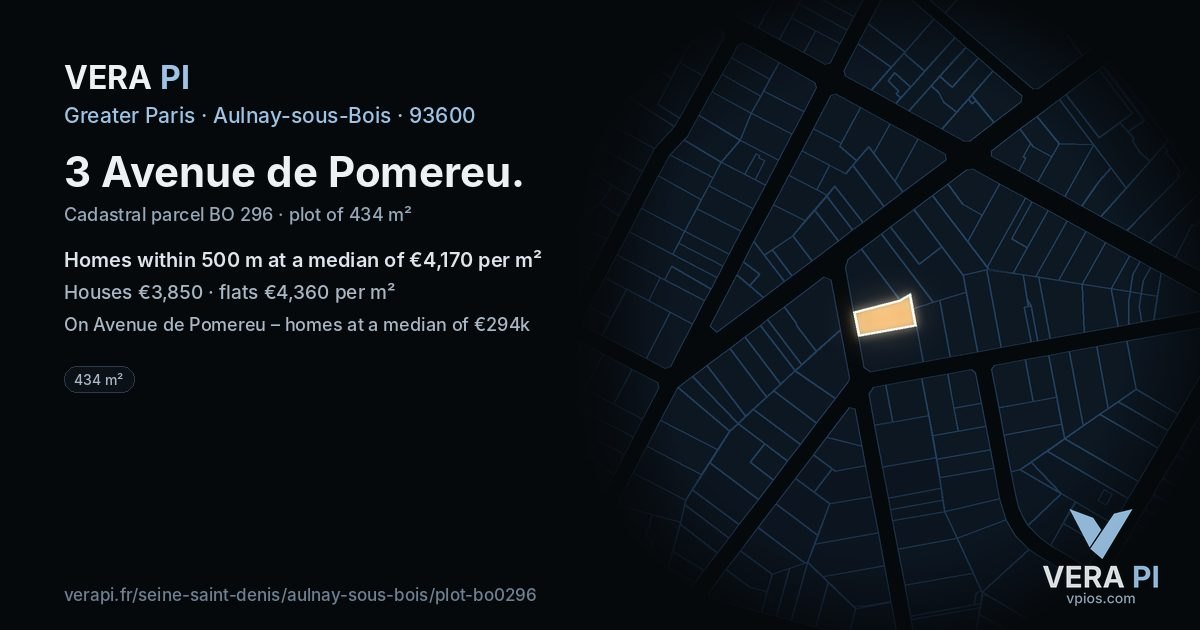 3 Avenue de Pomereu, Aulnay-sous-Bois at night – the plot lit, the parcels around coloured by the prices near them