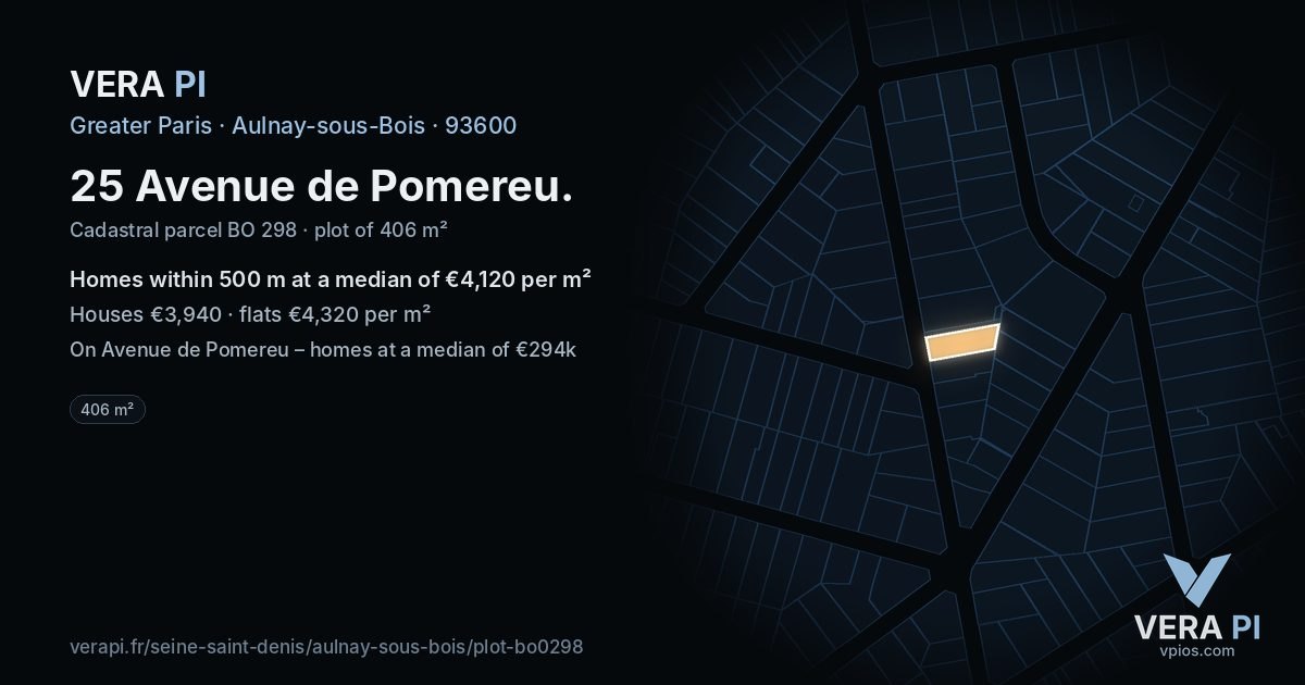 25 Avenue de Pomereu, Aulnay-sous-Bois at night – the plot lit, the parcels around coloured by the prices near them