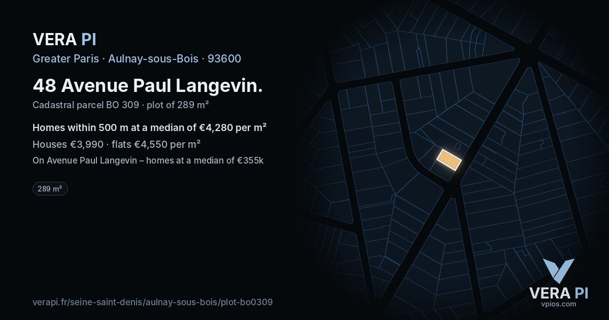 48 Avenue Paul Langevin, Aulnay-sous-Bois at night – the plot lit, the parcels around coloured by the prices near them