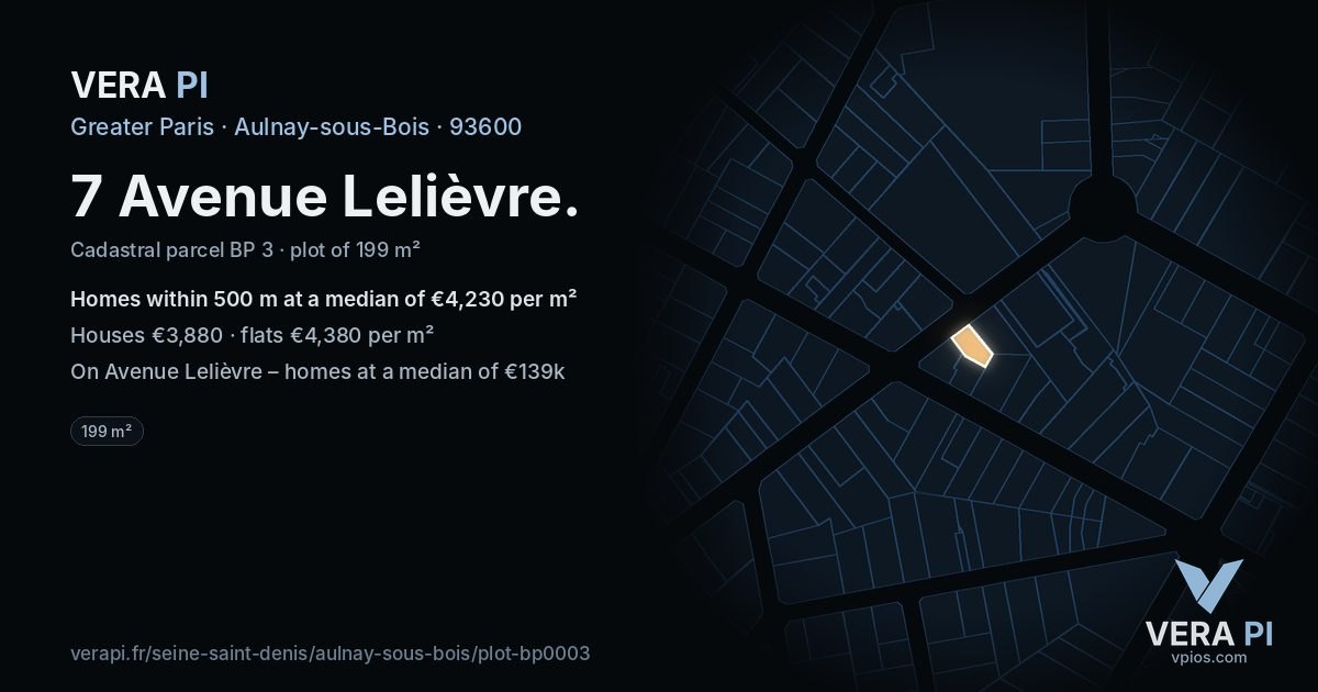 7 Avenue Lelièvre, Aulnay-sous-Bois at night – the plot lit, the parcels around coloured by the prices near them