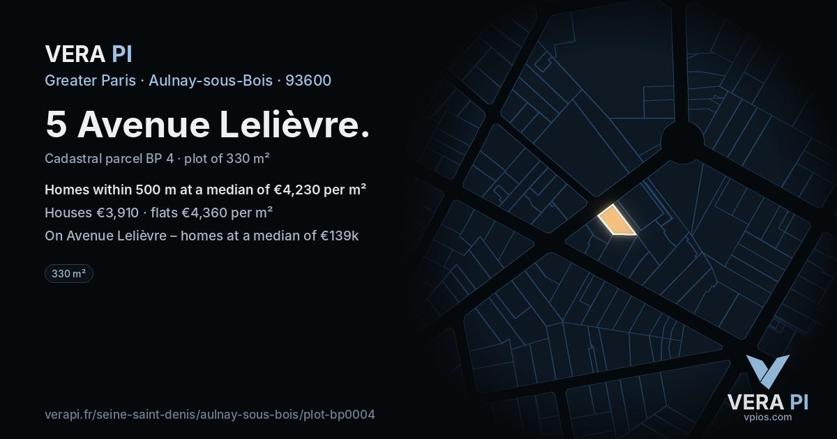 5 Avenue Lelièvre, Aulnay-sous-Bois at night – the plot lit, the parcels around coloured by the prices near them