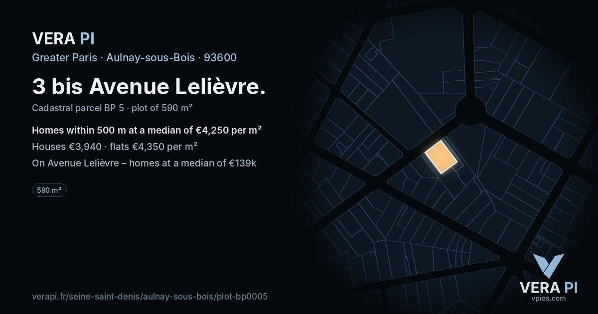 3 bis Avenue Lelièvre, Aulnay-sous-Bois at night – the plot lit, the parcels around coloured by the prices near them