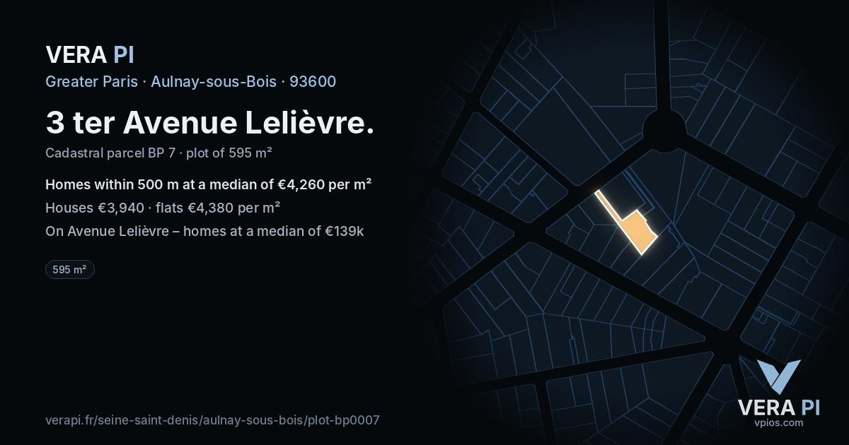 3 ter Avenue Lelièvre, Aulnay-sous-Bois at night – the plot lit, the parcels around coloured by the prices near them