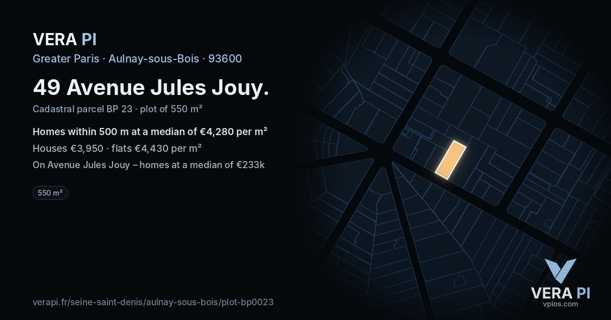 49 Avenue Jules Jouy, Aulnay-sous-Bois at night – the plot lit, the parcels around coloured by the prices near them