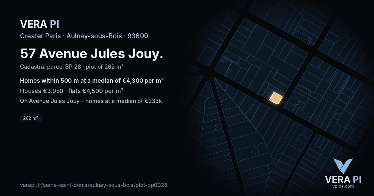 57 Avenue Jules Jouy, Aulnay-sous-Bois at night – the plot lit, the parcels around coloured by the prices near them