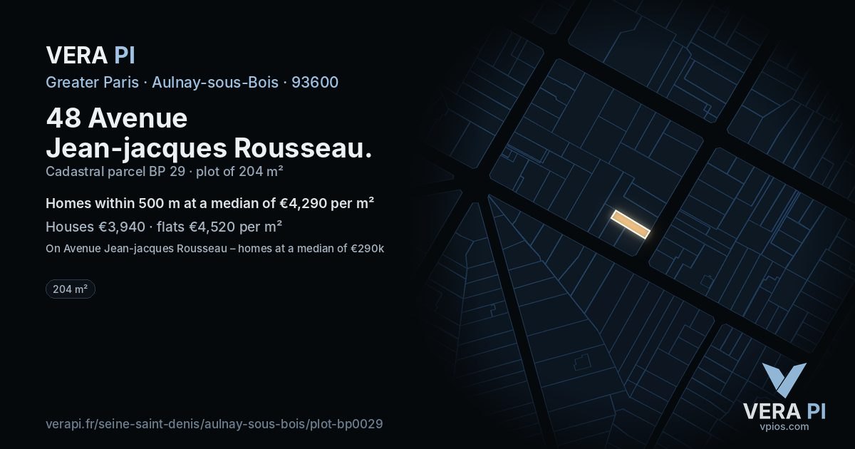 48 Avenue Jean-jacques Rousseau, Aulnay-sous-Bois at night – the plot lit, the parcels around coloured by the prices near them