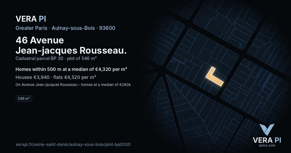 46 Avenue Jean-jacques Rousseau, Aulnay-sous-Bois at night – the plot lit, the parcels around coloured by the prices near them