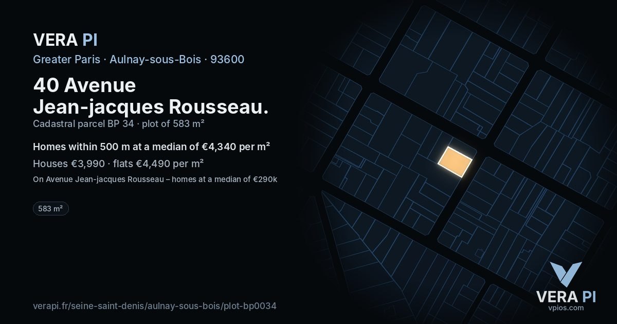 40 Avenue Jean-jacques Rousseau, Aulnay-sous-Bois at night – the plot lit, the parcels around coloured by the prices near them