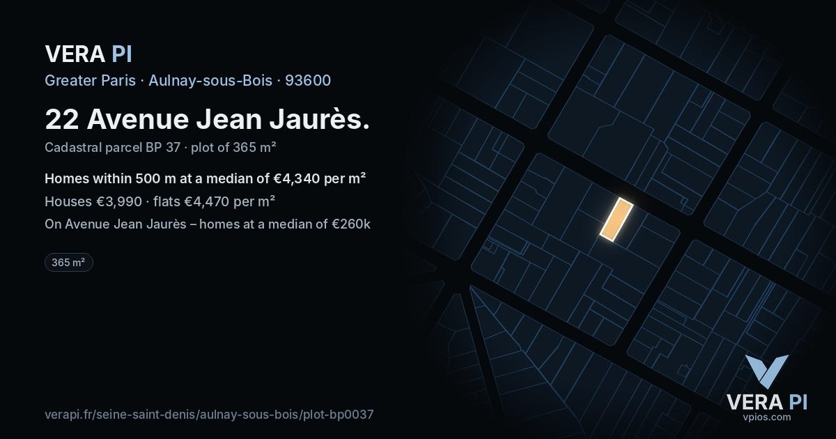 22 Avenue Jean Jaurès, Aulnay-sous-Bois at night – the plot lit, the parcels around coloured by the prices near them