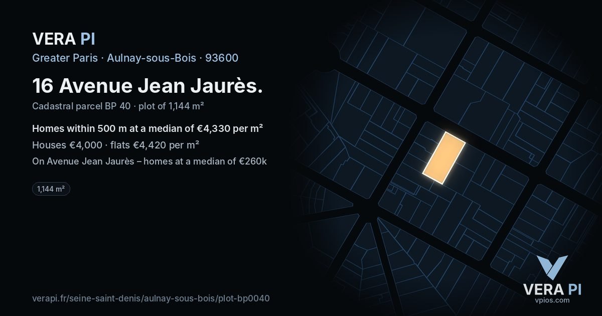 16 Avenue Jean Jaurès, Aulnay-sous-Bois at night – the plot lit, the parcels around coloured by the prices near them