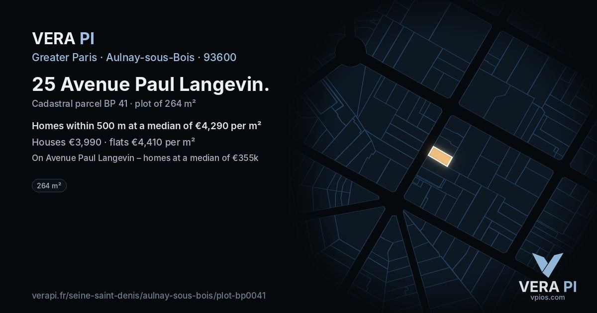 25 Avenue Paul Langevin, Aulnay-sous-Bois at night – the plot lit, the parcels around coloured by the prices near them
