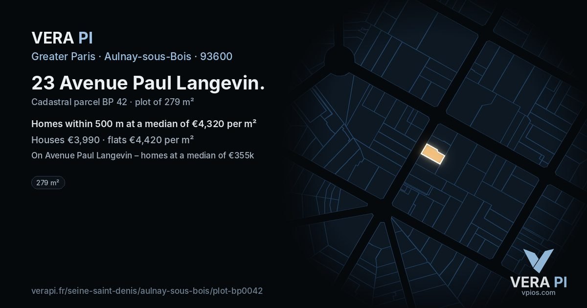 23 Avenue Paul Langevin, Aulnay-sous-Bois at night – the plot lit, the parcels around coloured by the prices near them