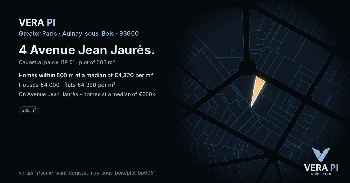 4 Avenue Jean Jaurès, Aulnay-sous-Bois at night – the plot lit, the parcels around coloured by the prices near them