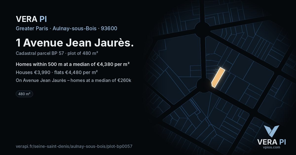 1 Avenue Jean Jaurès, Aulnay-sous-Bois at night – the plot lit, the parcels around coloured by the prices near them