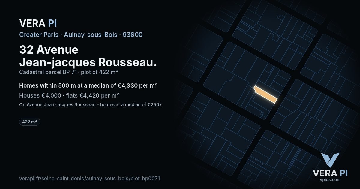 32 Avenue Jean-jacques Rousseau, Aulnay-sous-Bois at night – the plot lit, the parcels around coloured by the prices near them