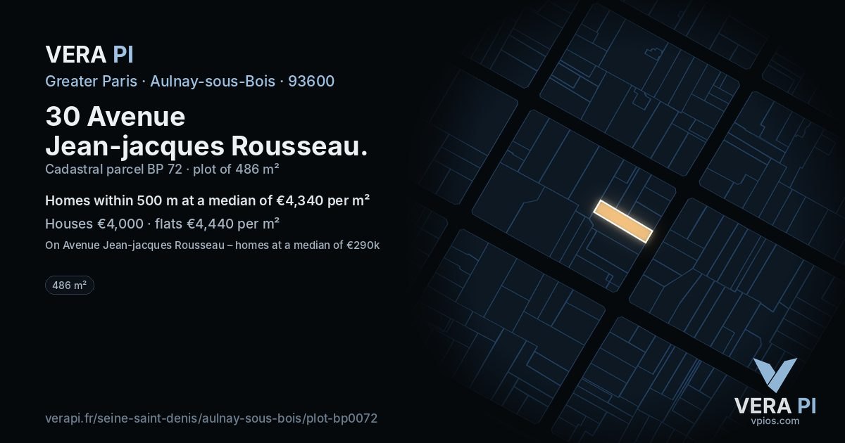 30 Avenue Jean-jacques Rousseau, Aulnay-sous-Bois at night – the plot lit, the parcels around coloured by the prices near them