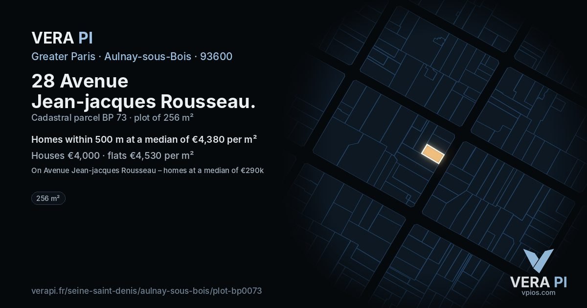 28 Avenue Jean-jacques Rousseau, Aulnay-sous-Bois at night – the plot lit, the parcels around coloured by the prices near them