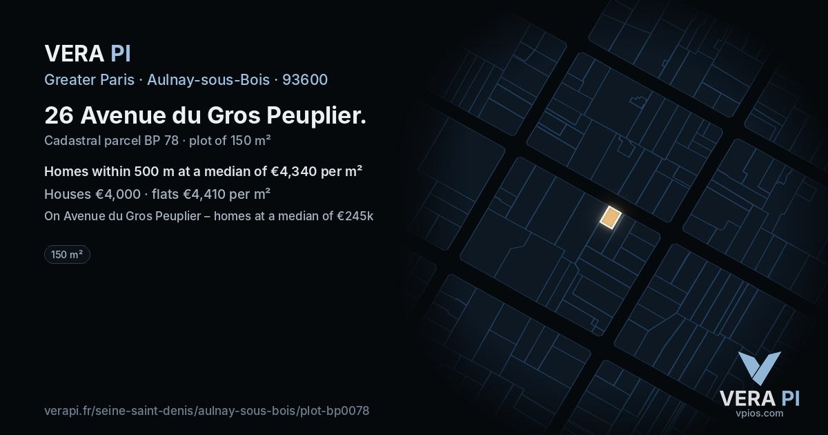 26 Avenue du Gros Peuplier, Aulnay-sous-Bois at night – the plot lit, the parcels around coloured by the prices near them