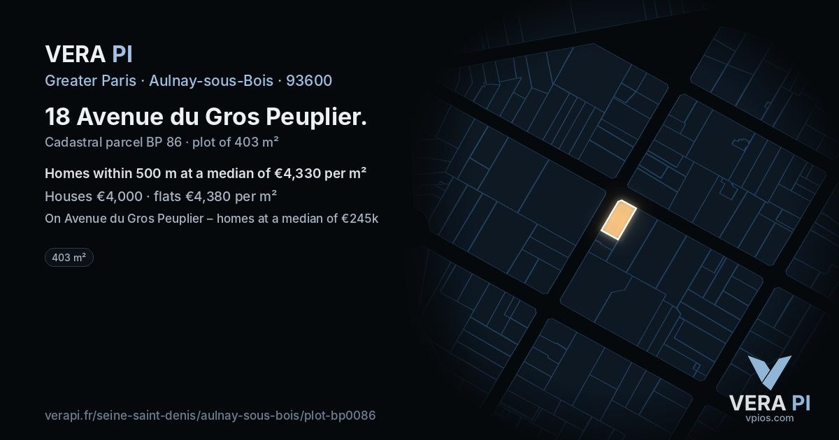 18 Avenue du Gros Peuplier, Aulnay-sous-Bois at night – the plot lit, the parcels around coloured by the prices near them