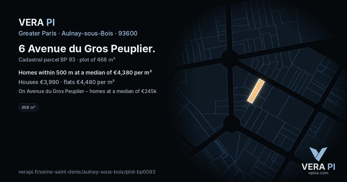6 Avenue du Gros Peuplier, Aulnay-sous-Bois at night – the plot lit, the parcels around coloured by the prices near them