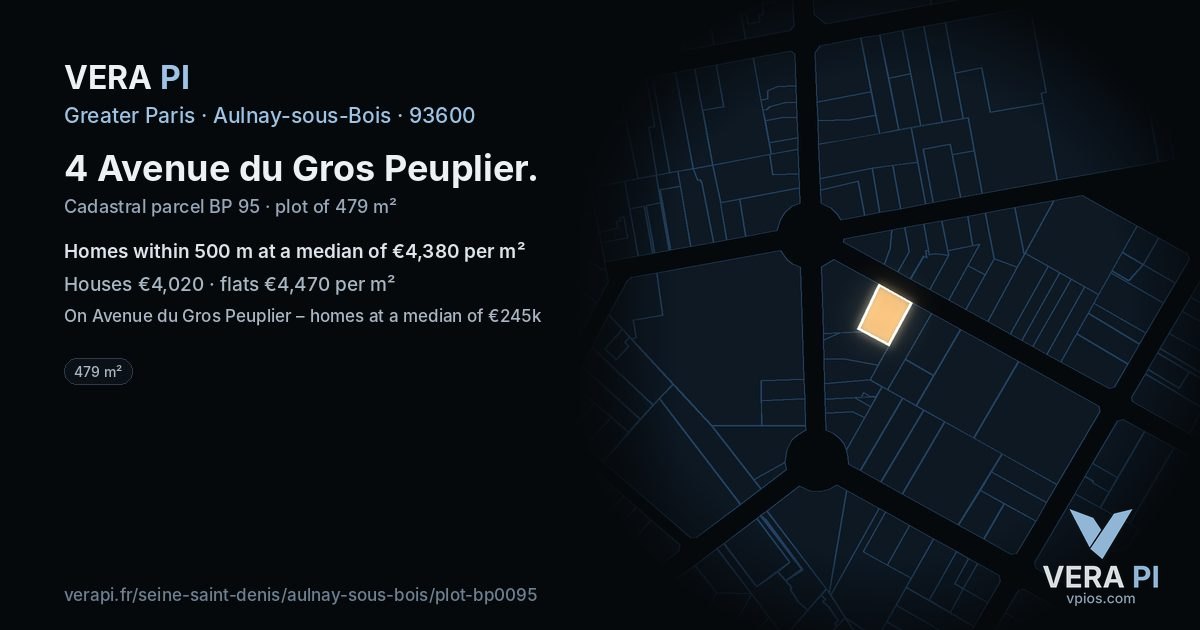 4 Avenue du Gros Peuplier, Aulnay-sous-Bois at night – the plot lit, the parcels around coloured by the prices near them