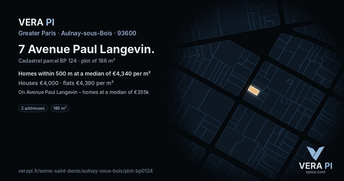 7 Avenue Paul Langevin, Aulnay-sous-Bois at night – the plot lit, the parcels around coloured by the prices near them