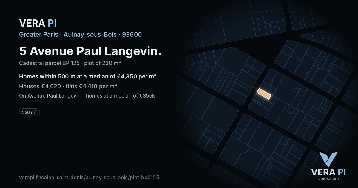 5 Avenue Paul Langevin, Aulnay-sous-Bois at night – the plot lit, the parcels around coloured by the prices near them