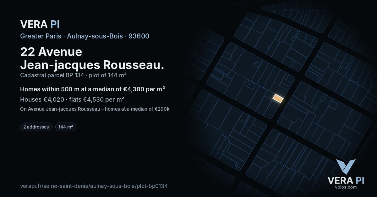 22 Avenue Jean-jacques Rousseau, Aulnay-sous-Bois at night – the plot lit, the parcels around coloured by the prices near them