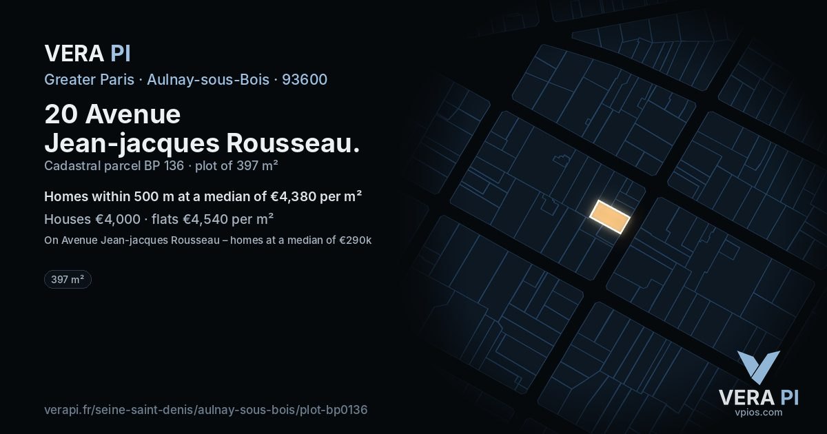 20 Avenue Jean-jacques Rousseau, Aulnay-sous-Bois at night – the plot lit, the parcels around coloured by the prices near them