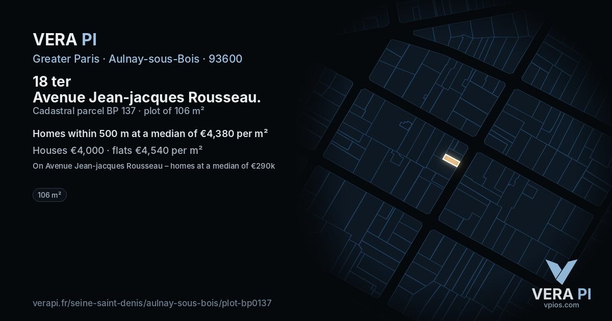 18 ter Avenue Jean-jacques Rousseau, Aulnay-sous-Bois at night – the plot lit, the parcels around coloured by the prices near them