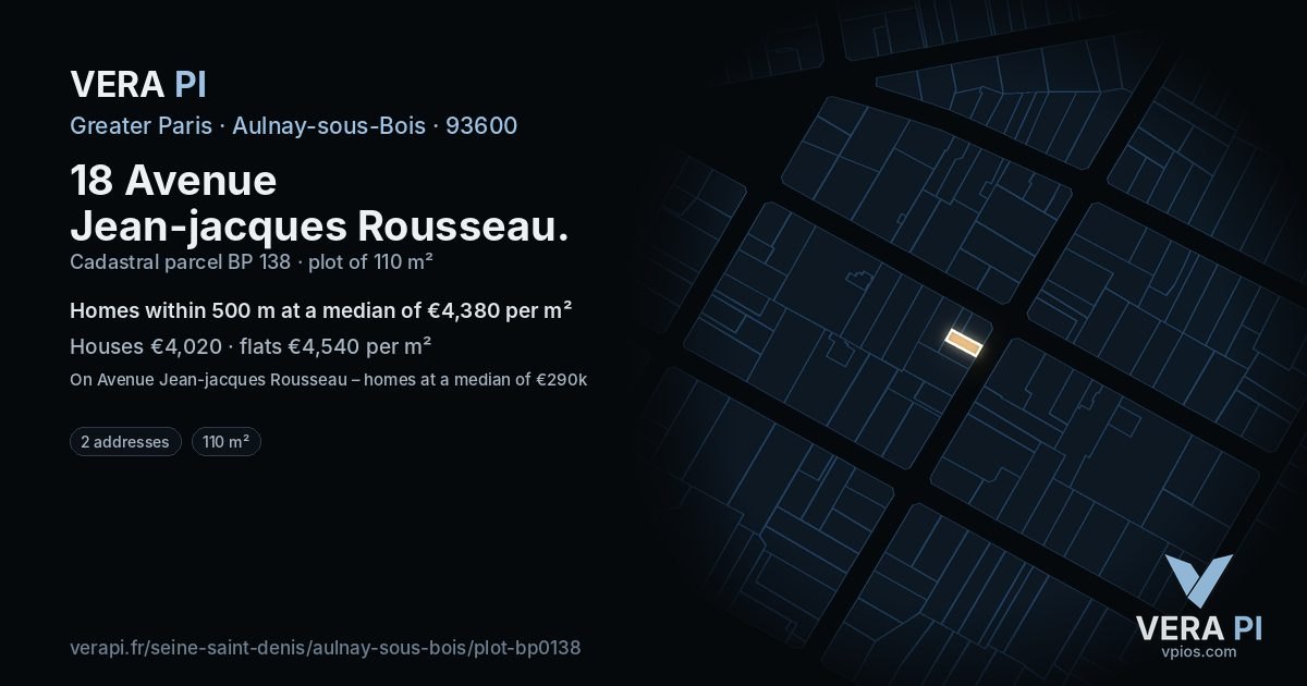 18 Avenue Jean-jacques Rousseau, Aulnay-sous-Bois at night – the plot lit, the parcels around coloured by the prices near them