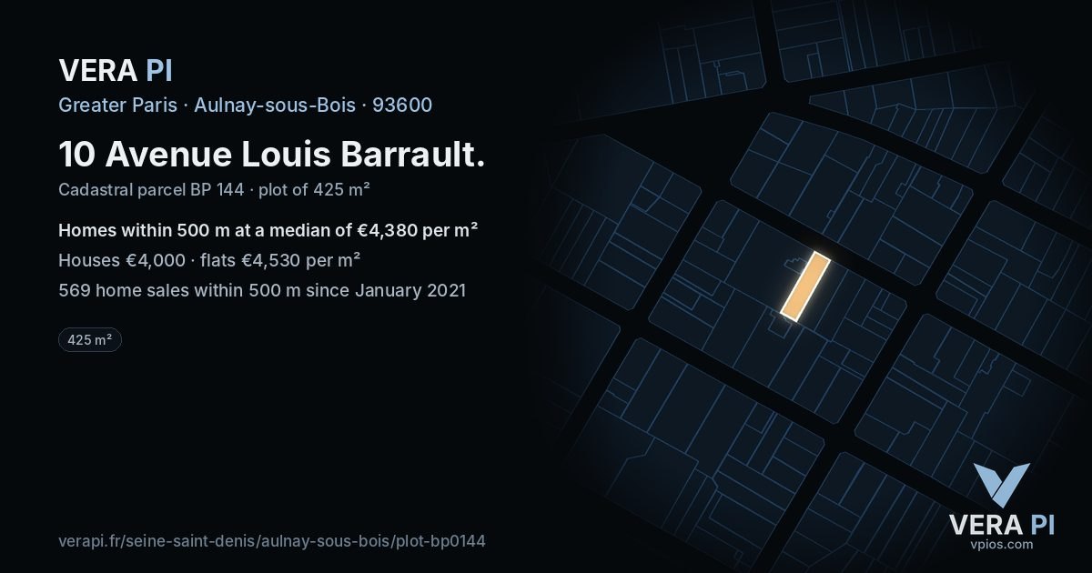 10 Avenue Louis Barrault, Aulnay-sous-Bois at night – the plot lit, the parcels around coloured by the prices near them