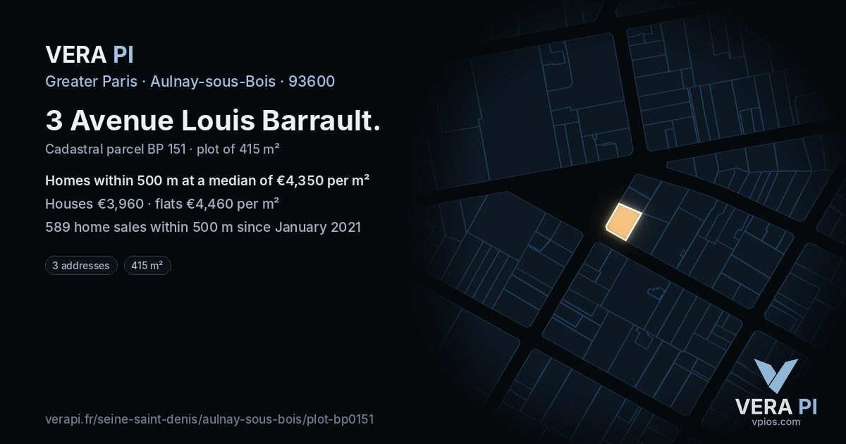 3 Avenue Louis Barrault, Aulnay-sous-Bois at night – the plot lit, the parcels around coloured by the prices near them