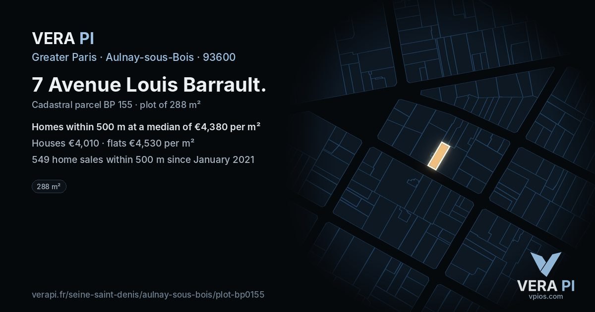 7 Avenue Louis Barrault, Aulnay-sous-Bois at night – the plot lit, the parcels around coloured by the prices near them