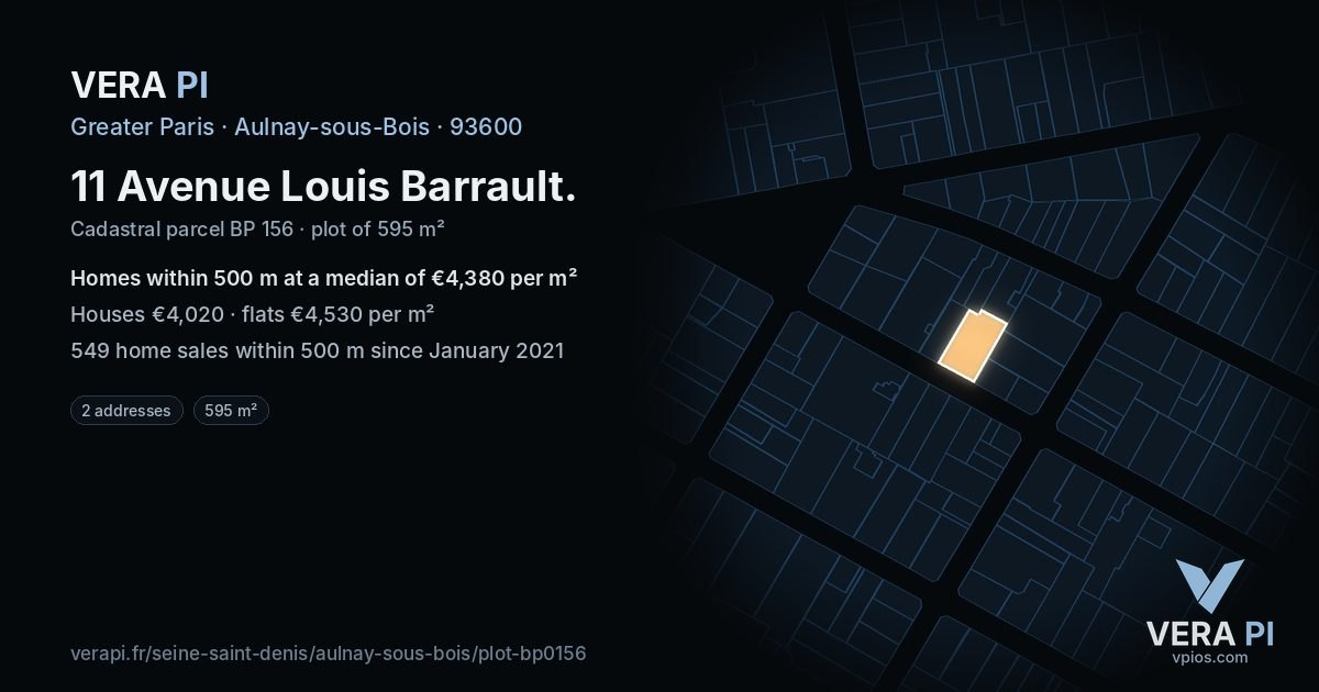 11 Avenue Louis Barrault, Aulnay-sous-Bois at night – the plot lit, the parcels around coloured by the prices near them
