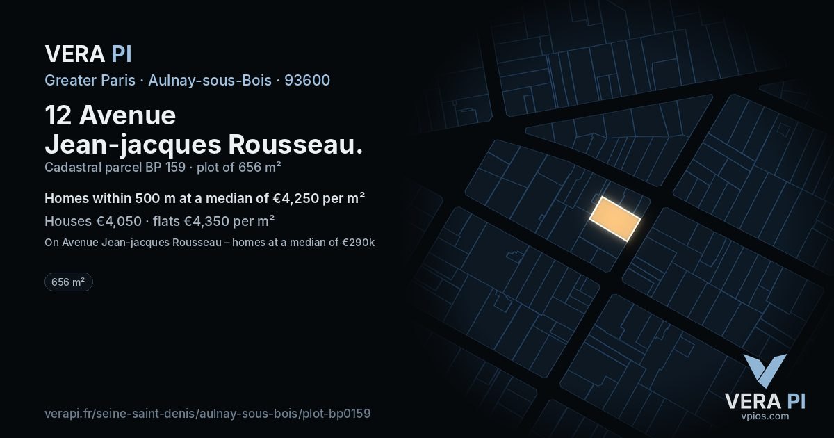 12 Avenue Jean-jacques Rousseau, Aulnay-sous-Bois at night – the plot lit, the parcels around coloured by the prices near them