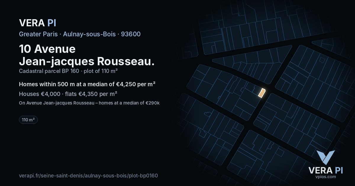 10 Avenue Jean-jacques Rousseau, Aulnay-sous-Bois at night – the plot lit, the parcels around coloured by the prices near them