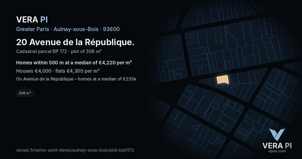 20 Avenue de la République, Aulnay-sous-Bois at night – the plot lit, the parcels around coloured by the prices near them