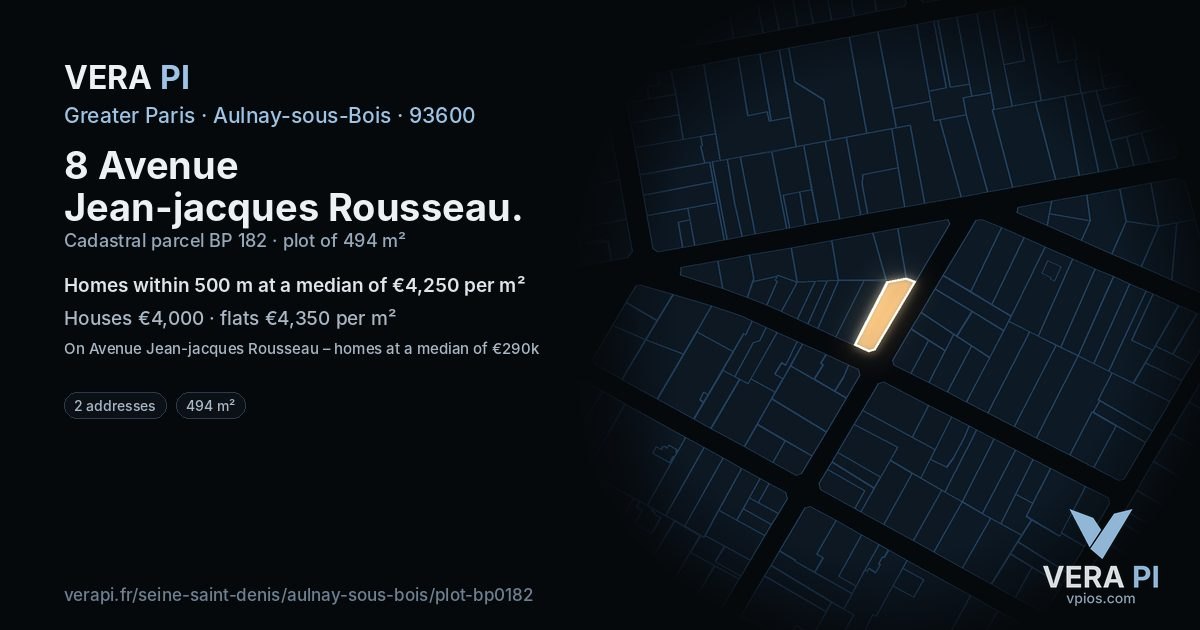 8 Avenue Jean-jacques Rousseau, Aulnay-sous-Bois at night – the plot lit, the parcels around coloured by the prices near them
