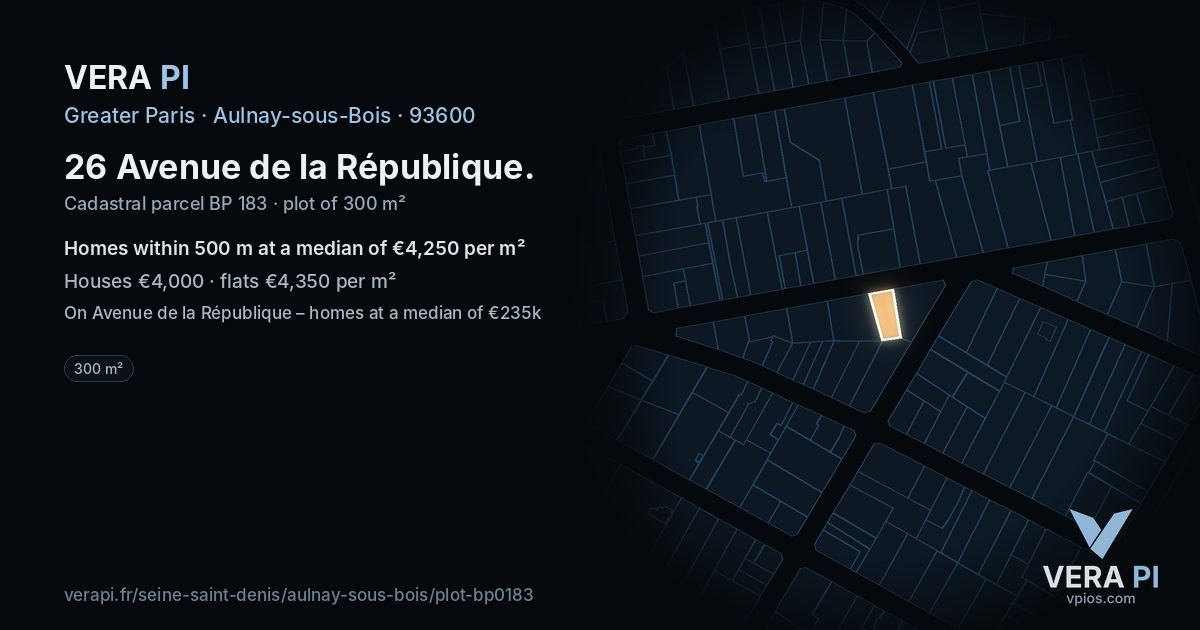 26 Avenue de la République, Aulnay-sous-Bois at night – the plot lit, the parcels around coloured by the prices near them
