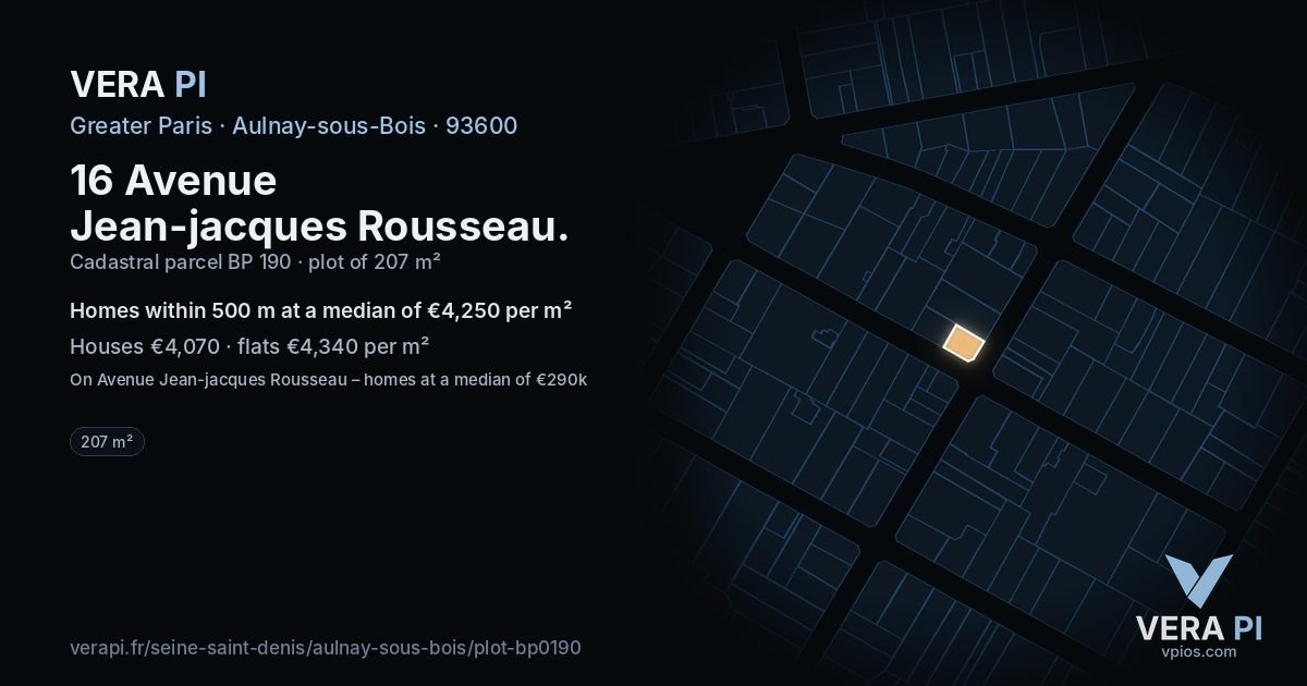 16 Avenue Jean-jacques Rousseau, Aulnay-sous-Bois at night – the plot lit, the parcels around coloured by the prices near them