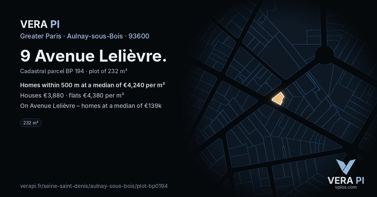 9 Avenue Lelièvre, Aulnay-sous-Bois at night – the plot lit, the parcels around coloured by the prices near them