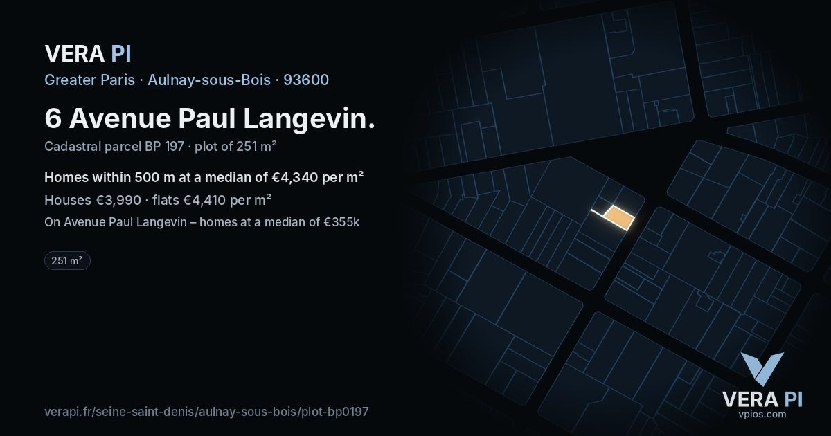 6 Avenue Paul Langevin, Aulnay-sous-Bois at night – the plot lit, the parcels around coloured by the prices near them